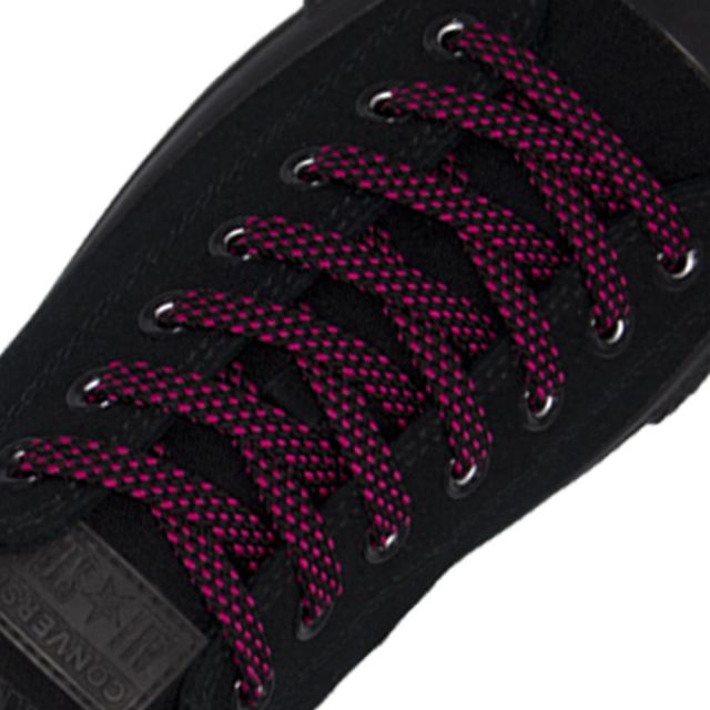 Spotted Shoelace - Black with Pink Spots Flat Length 120 cm Width 1cm