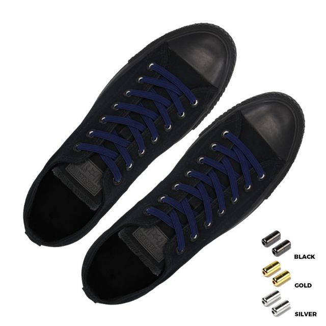 Capsule Lock Flat Elastic Shoelaces Navy Blue