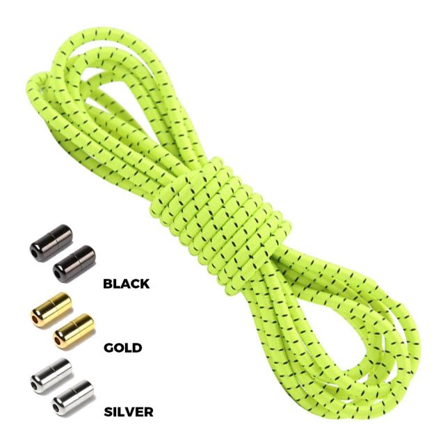 Neon Yellow Black Round Elastic Shoelaces Capsule Lock