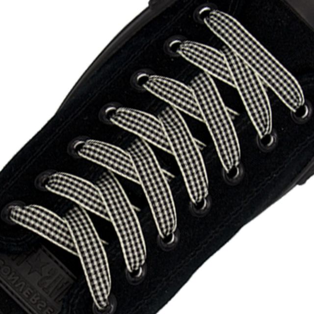 Check Shoelace - Black 120cm Length 1cm Width Flat
