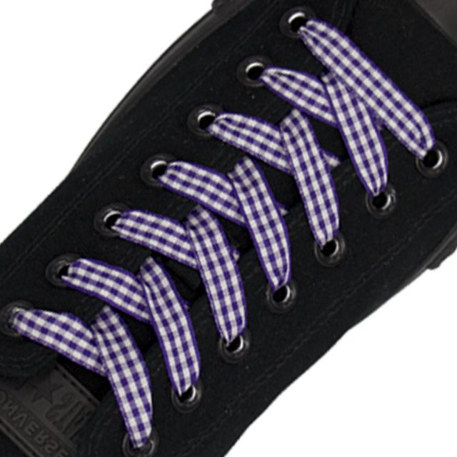 Dark Purple Check Shoelace - 120cm Length 1cm Width Flat