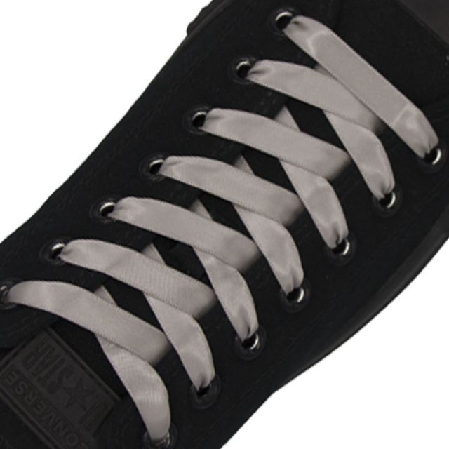 Satin Ribbon Shoelaces Flat Silver - 100cm Length - 1cm Width