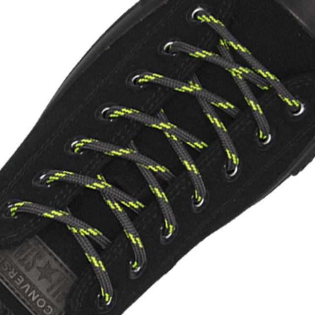 Dark Grey with Green Spots - Round Spotted Shoelace - Length 120cm Ø4mm