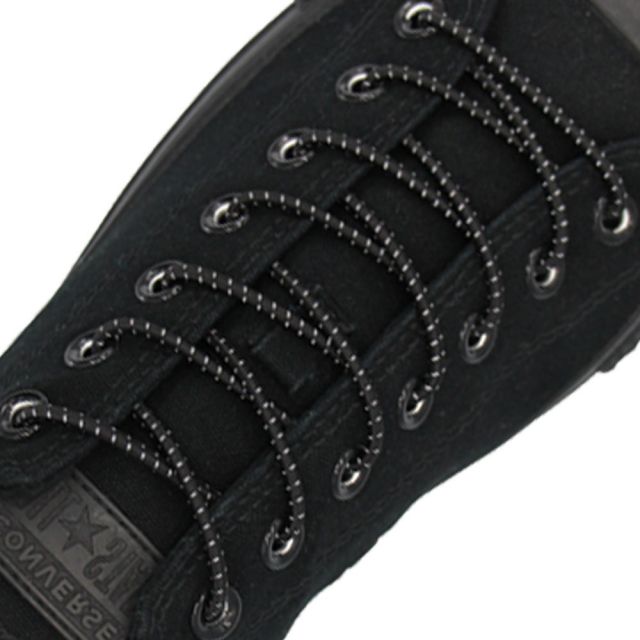 Reflective Black Grey Elastic Shoelace - 30cm Length 3mm Diameter