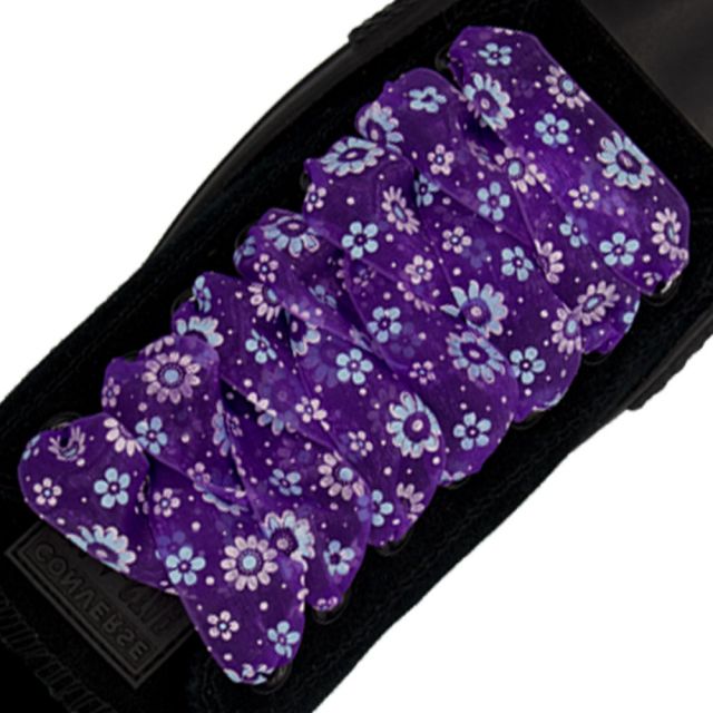Organza Floral Fashion Shoelaces - Purple 120cm Length 2.5cm Width Flat