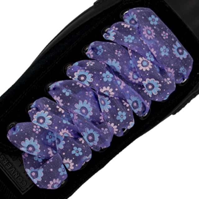 Organza Floral Fashion Shoelaces - Violet 120cm Length 2.5cm Width Flat