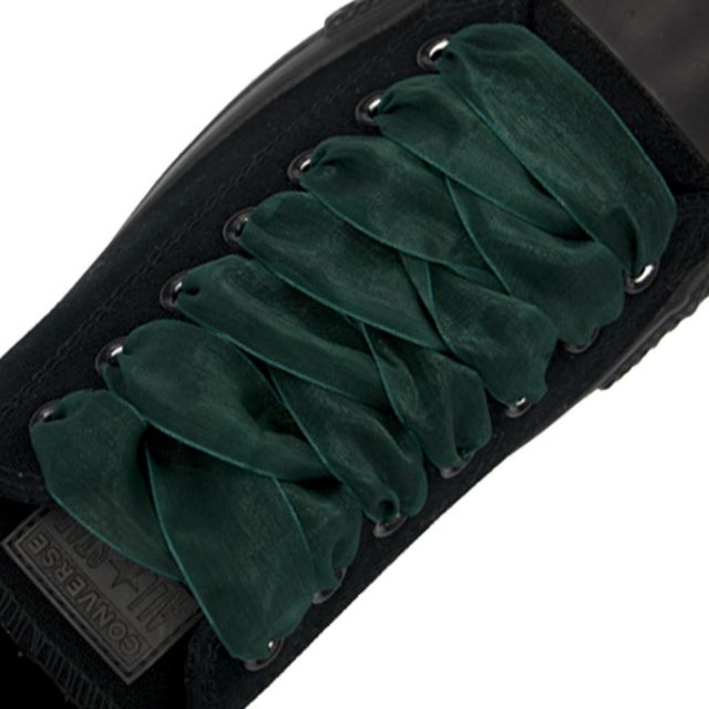 Organza Shoelaces - Dark Green 120cm Length 2.5cm Width Flat