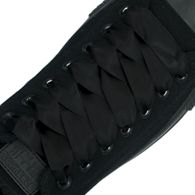 Satin Ribbon Shoelaces Flat Black - 100cm Length - 2cm Width