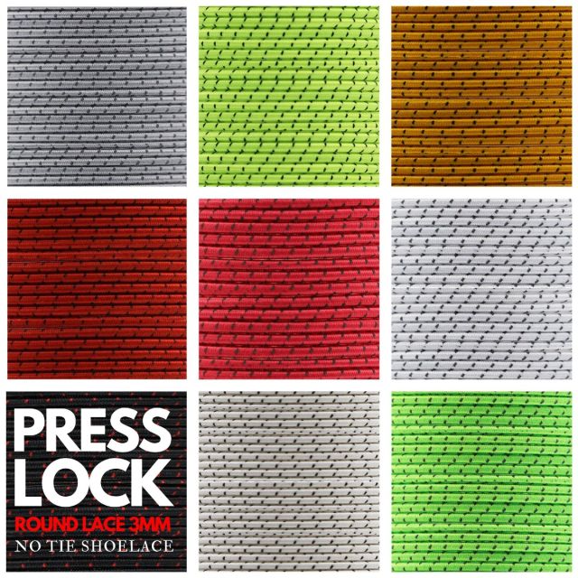 Black Dash Press Lock No Tie Shoelace - Round Elastic Ø3mm