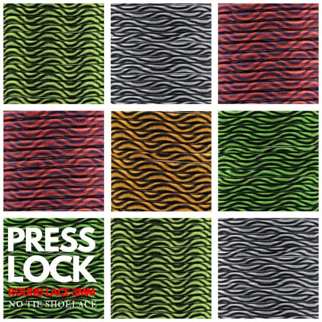 Wave Style Press Lock No Tie Shoelaces  - Round Elastic Ø3mm