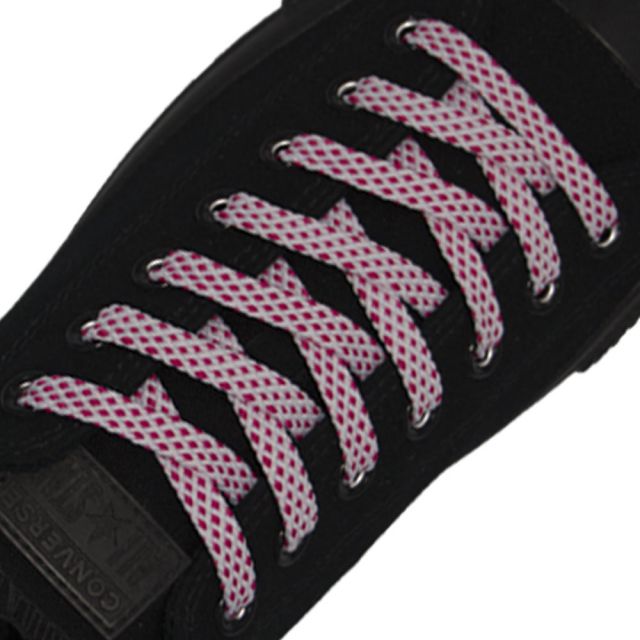 Spotted Shoelace - White with Pink Spots Flat Length 120 cm Width 1cm